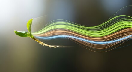 young plant with glowing energy trails representing growth and sustainable technology