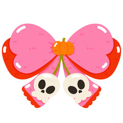 Coquette Halloween Bow with Pumpkins Skulls Cute Pink Ribbon for Fall Decor