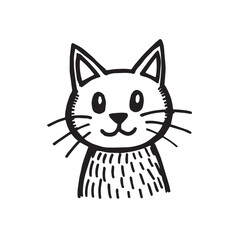 Cat Doodle Black and White Illustration Vector Image Cute Kitten Sketch Line Art Drawing Silhouette