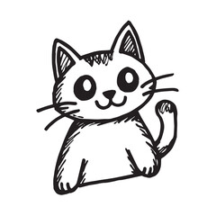Cat Doodle Black and White Illustration Vector Image Cute Kitten Sketch Line Art Drawing Silhouette