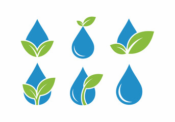 Flat Vector Water Drop Eco Leaf Logos