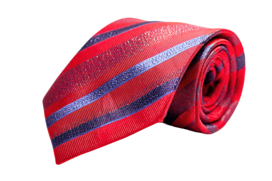 Red Striped Men's Necktie Rolled Product Shot