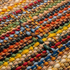 Colorful Woven Textile Teamwork diversity demonstrated by vibrant threads and textures, inspiring creativity