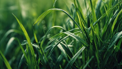 Close-up of vibrant green grass blades