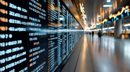 Digital screens display currency information and financial data in modern environment