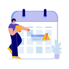 Girl Pointing on Calendar Date for Deadline Notification Reminder Vector Illustration