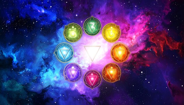 Cosmic Chakra Alignment: A Detailed Depiction of Energy Centers in Space