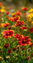 Vibrant red and orange flowers in a garden setting