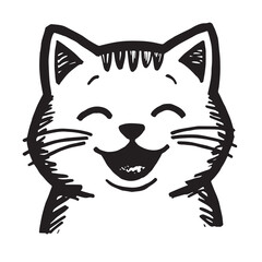 Cat Doodle Black and White Illustration Vector Image Cute Kitten Sketch Line Art Drawing Silhouette