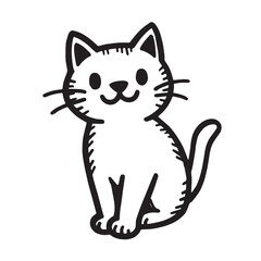 Cat Doodle Black and White Illustration Vector Image Cute Kitten Sketch Line Art Drawing Silhouette