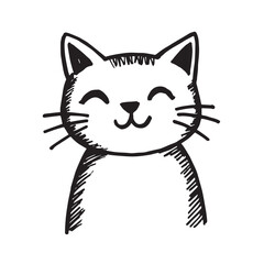 Cat Doodle Black and White Illustration Vector Image Cute Kitten Sketch Line Art Drawing Silhouette