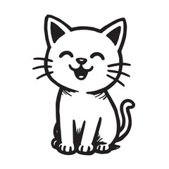 Cat Doodle Black and White Illustration Vector Image Cute Kitten Sketch Line Art Drawing Silhouette