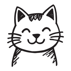 Cat Doodle Black and White Illustration Vector Image Cute Kitten Sketch Line Art Drawing Silhouette