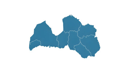Map of Latvia divided into its administrative regions, presented in a flat, blue design.
