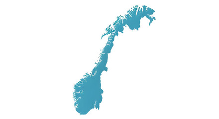 Obraz premium A stylized map of Norway, showcasing its distinctive elongated shape and mountainous terrain in a vibrant teal color against a clean white background.