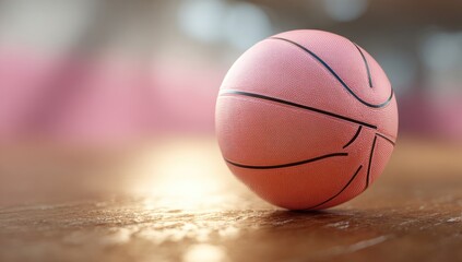 Fototapeta premium Pink basketball on a wooden floor