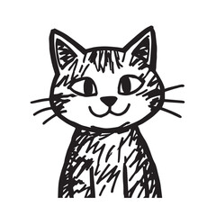 Cat Doodle Black and White Illustration Vector Image Cute Kitten Sketch Line Art Drawing Silhouette