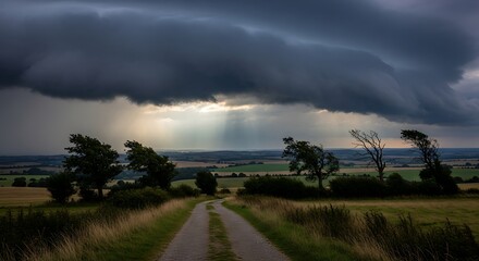 Country Lane Under Dramatic Sky.