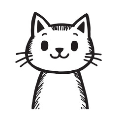 Cat Doodle Black and White Illustration Vector Image Cute Kitten Sketch Line Art Drawing Silhouette