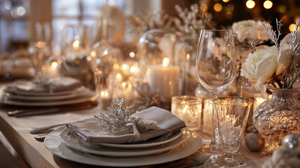 Naklejka premium Elegant dinner table with New Year's Eve decorations
