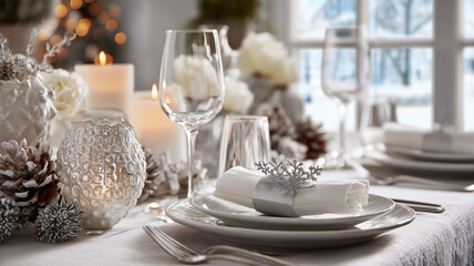 Fototapeta premium Elegant dinner table with New Year's Eve decorations