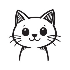 Cat Doodle Black and White Illustration Vector Image Cute Kitten Sketch Line Art Drawing Silhouette