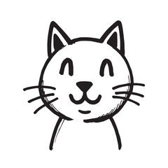 Cat Doodle Black and White Illustration Vector Image Cute Kitten Sketch Line Art Drawing Silhouette