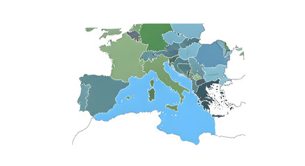 Obraz premium Explore Europe's diverse regions with this stylized geopolitical map showing borders and water bodies.