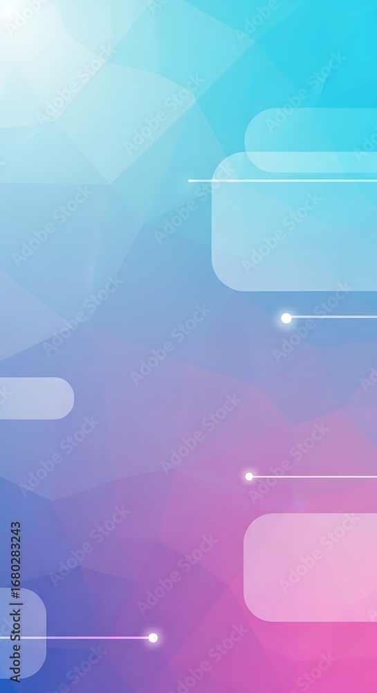 Poster digital art with polygonal background and glowing geometric elements