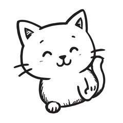 Cat Doodle Black and White Illustration Vector Image Cute Kitten Sketch Line Art Drawing Silhouette