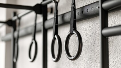 Close-up of black gym rings