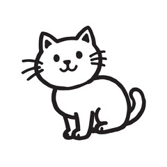 Cat Doodle Black and White Illustration Vector Image Cute Kitten Sketch Line Art Drawing Silhouette