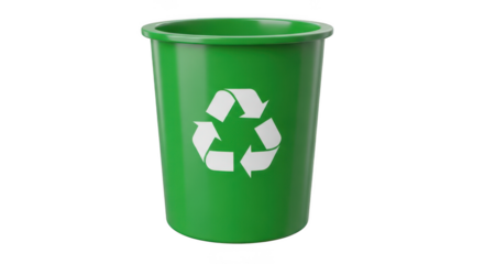 Green recycle bin with recycle symbol isolated on transparent background
