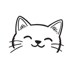 Cat Doodle Black and White Illustration Vector Image Cute Kitten Sketch Line Art Drawing Silhouette