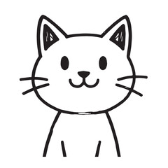 Cat Doodle Black and White Illustration Vector Image Cute Kitten Sketch Line Art Drawing Silhouette