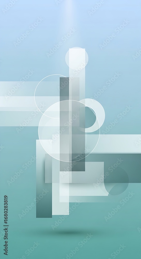 Poster minimalist abstract design with overlapping geometric forms and soft color palette