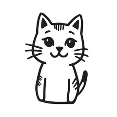 Cat Doodle Black and White Illustration Vector Image Cute Kitten Sketch Line Art Drawing Silhouette