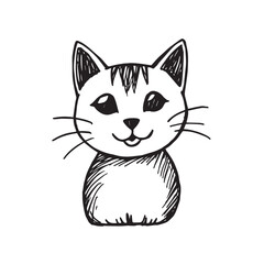 Cat Doodle Black and White Illustration Vector Image Cute Kitten Sketch Line Art Drawing Silhouette