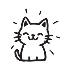 Cat Doodle Black and White Illustration Vector Image Cute Kitten Sketch Line Art Drawing Silhouette