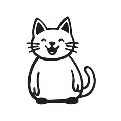 Cat Doodle Black and White Illustration Vector Image Cute Kitten Sketch Line Art Drawing Silhouette