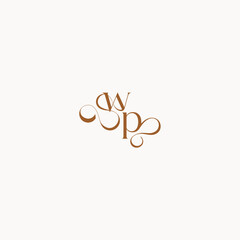 caligraphic style monogram luxury minimalist logo design PW wedding initial concept letter