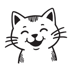 Cat Doodle Black and White Illustration Vector Image Cute Kitten Sketch Line Art Drawing Silhouette