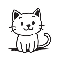 Cat Doodle Black and White Illustration Vector Image Cute Kitten Sketch Line Art Drawing Silhouette