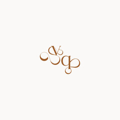 caligraphic style monogram luxury minimalist logo design QV wedding initial concept letter