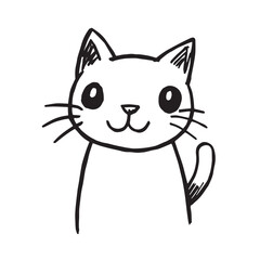 Cat Doodle Black and White Illustration Vector Image Cute Kitten Sketch Line Art Drawing Silhouette
