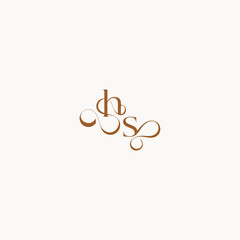 caligraphic style monogram luxury minimalist logo design SH wedding initial concept letter