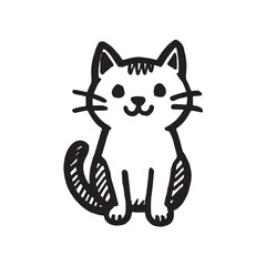Cat Doodle Black and White Illustration Vector Image Cute Kitten Sketch Line Art Drawing Silhouette