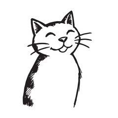 Cat Doodle Black and White Illustration Vector Image Cute Kitten Sketch Line Art Drawing Silhouette