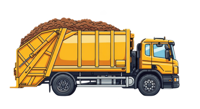 Garbage truck filled with trash isolated on transparent background