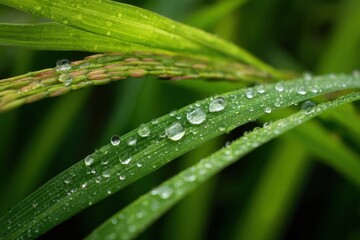 Obraz premium Fresh Green Leaves with Water Droplets in Morning Light